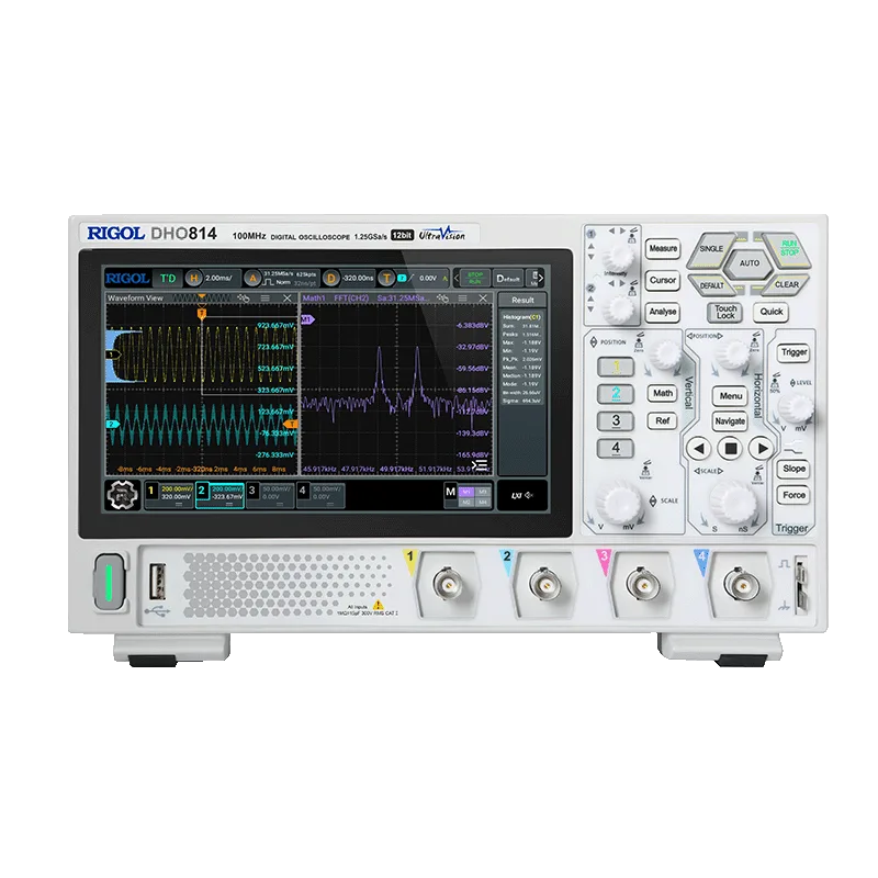 Front view of a RIGOL DHO800 series digital oscilloscope