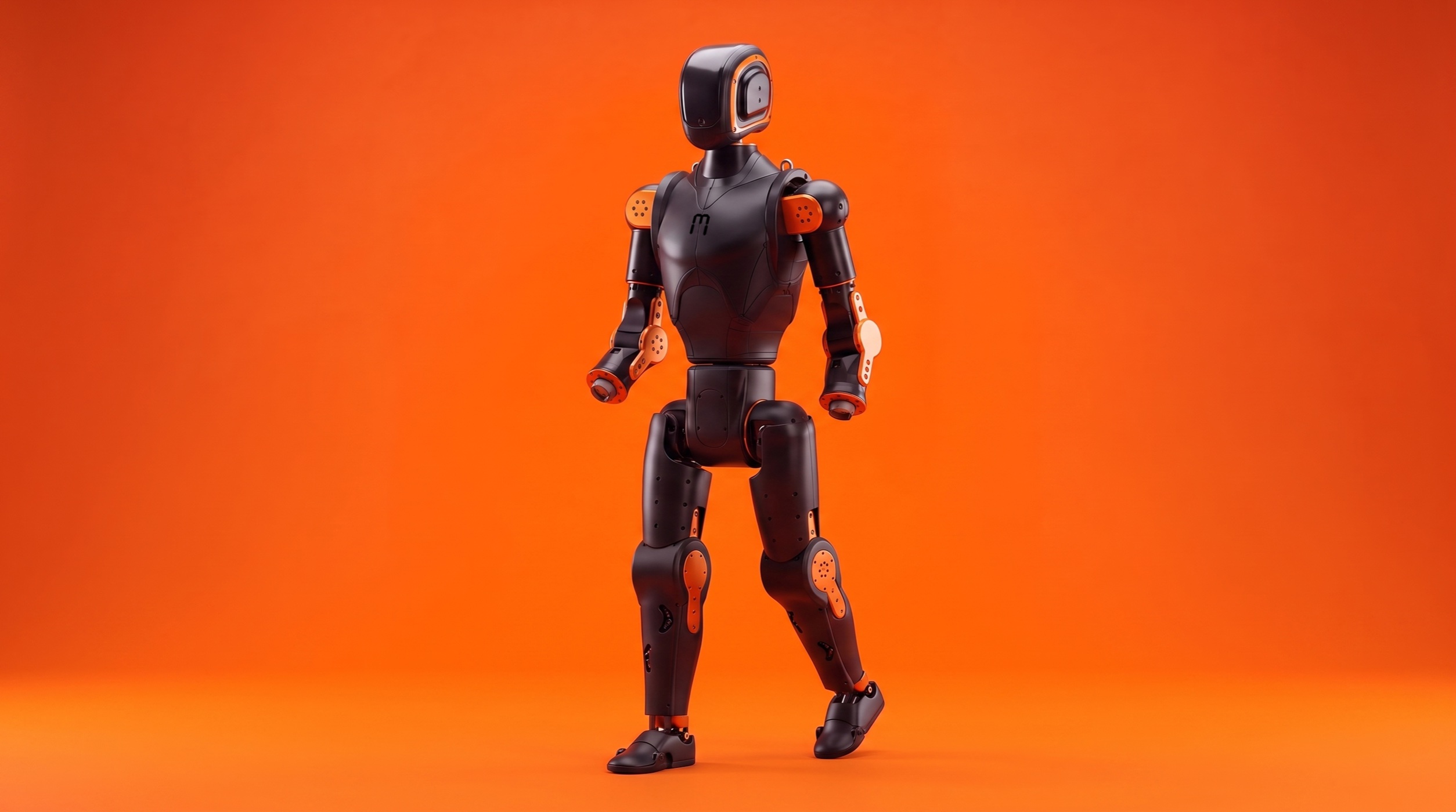 Asimov 1 humanoid robot on an orange background